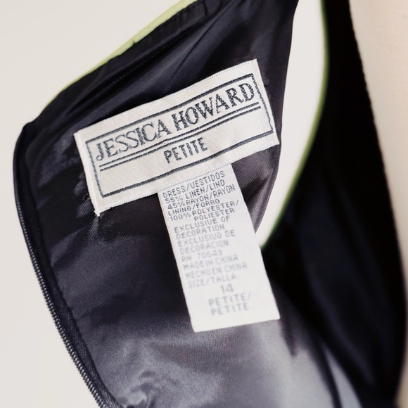 VINTAGE 90's JESSICA HOWARD PETITE Black and Green Linen Blend Floral Dress 14P - Picture 6 of 6